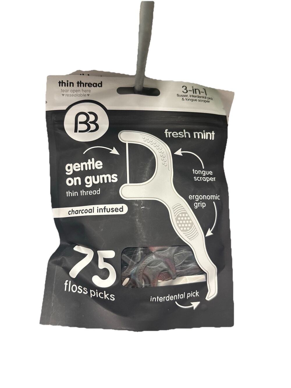 Brush Buddies Mint Flavored Thin Thread Floss Picks White 75 Ct Unisex Adults